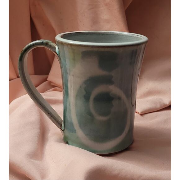 Terracotta Art Pottery Sea Green Mug with White Sea Serpent Swirl - Picture 6 of 8